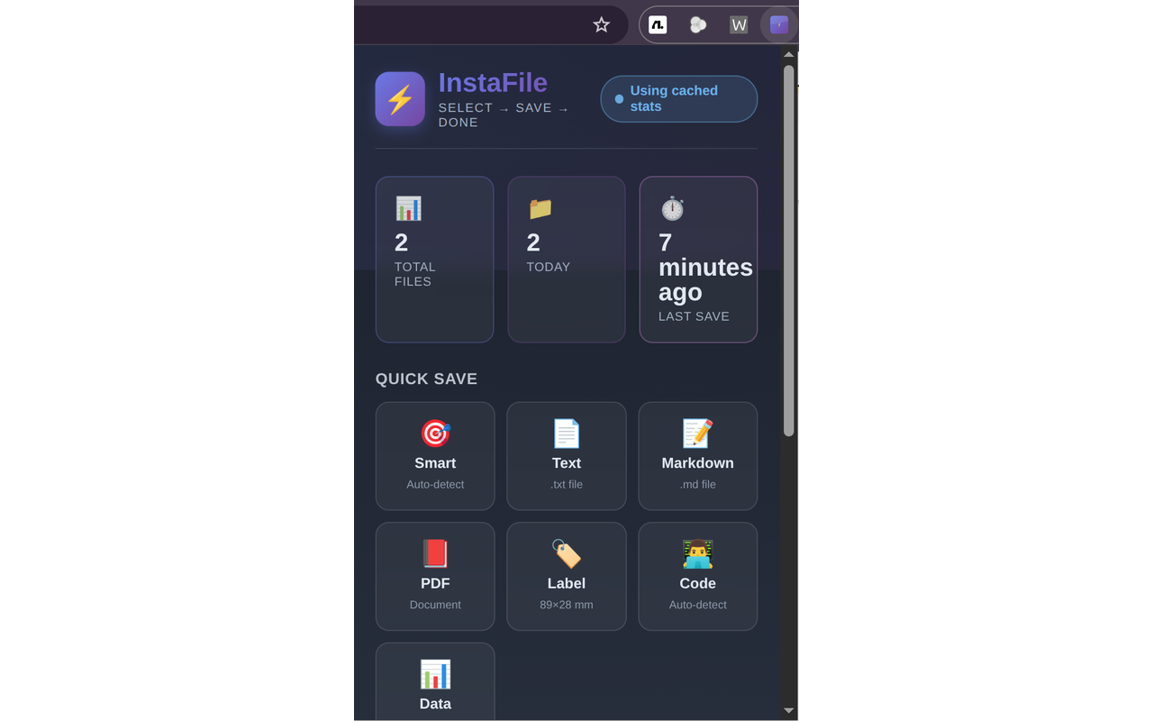 FlashDoc Popup mit Schnellformaten und Format-Auswahl