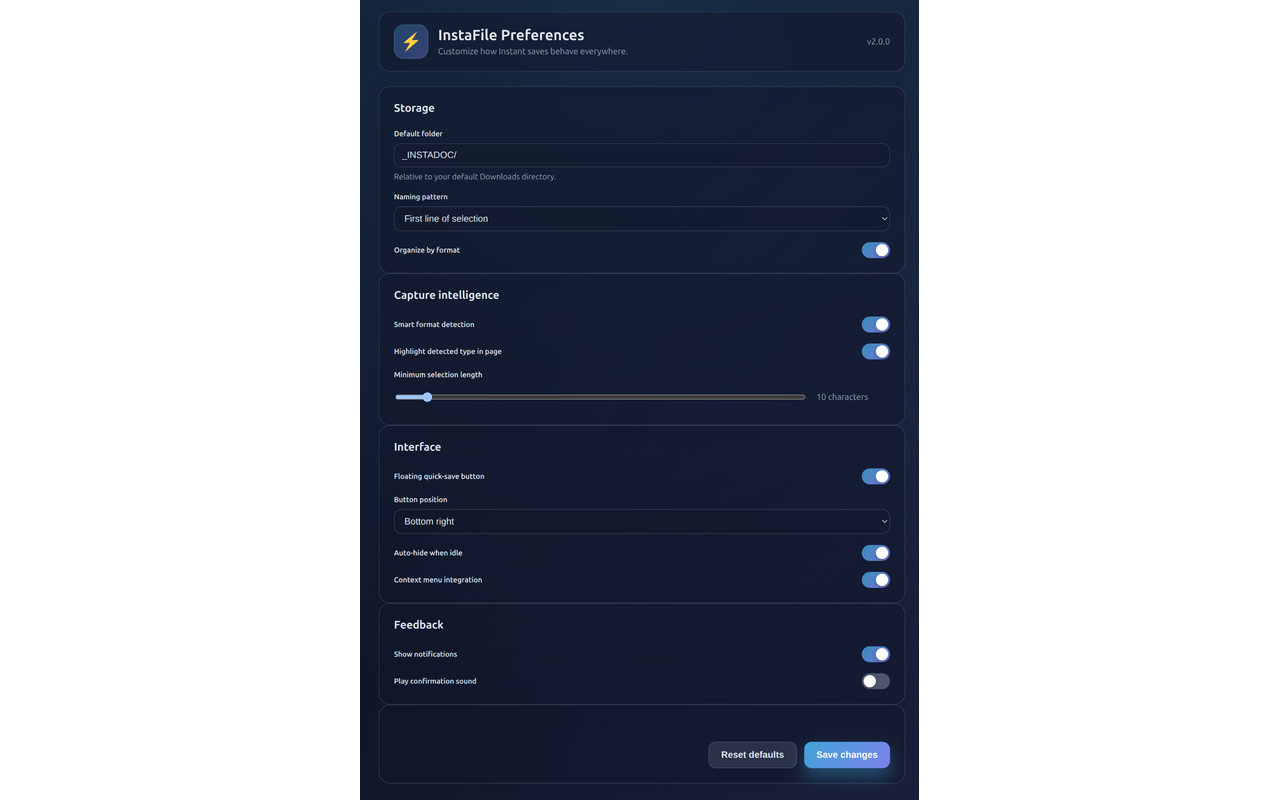 FlashDoc Einstellungen mit Statistiken und Format-Empfehlungen